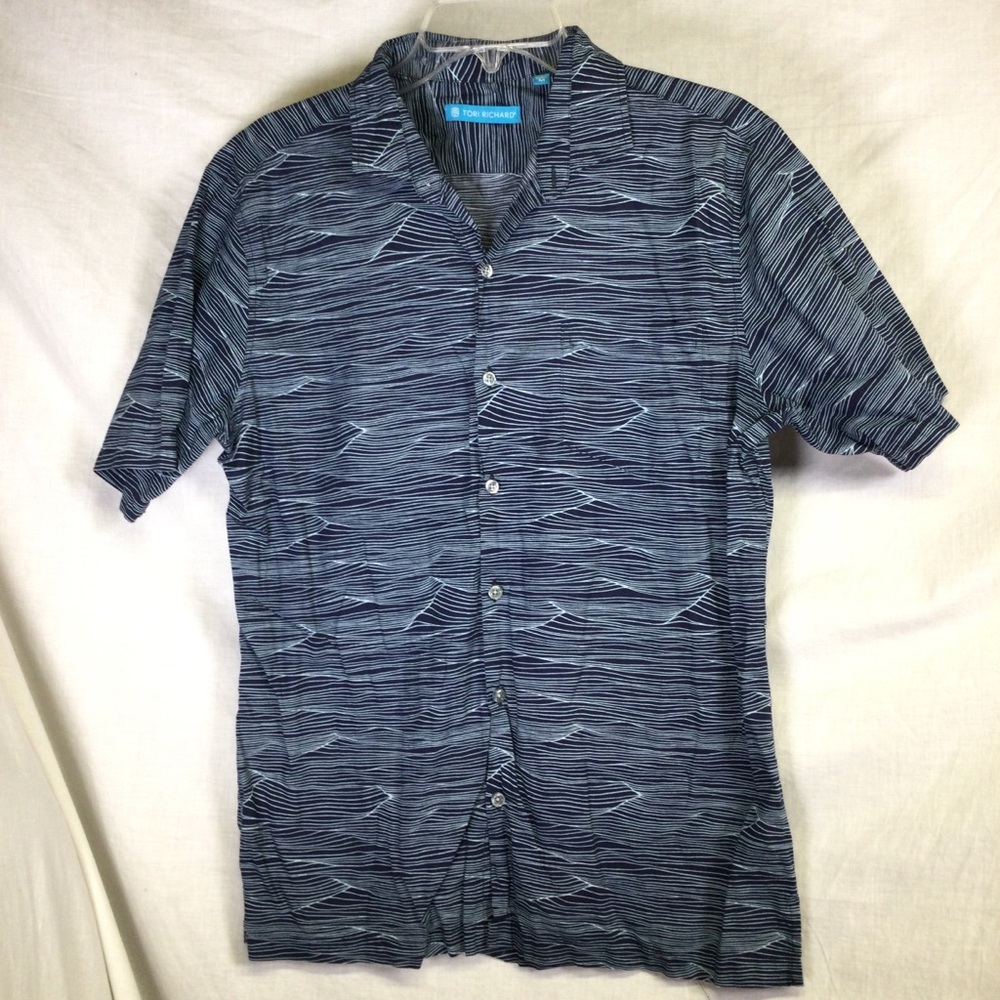 Tori Richard Men's Blue Patterned Collared Button Up Shirt Sz M